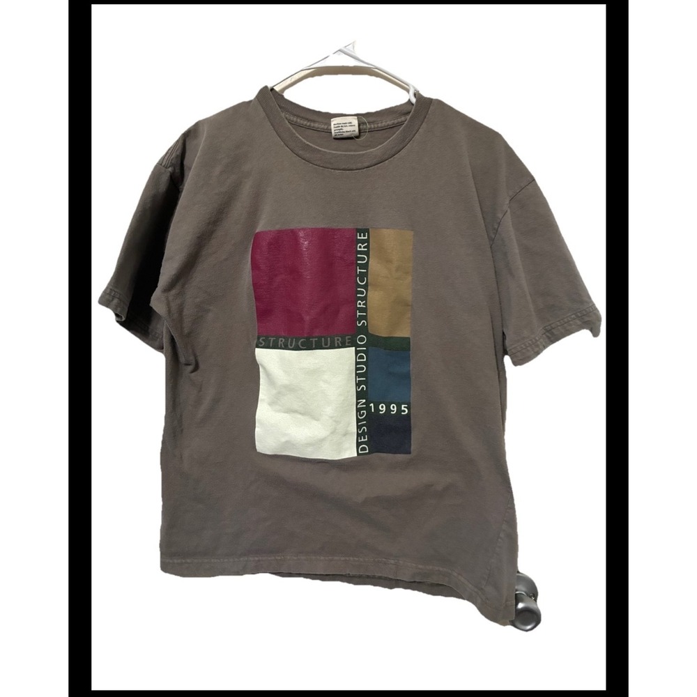 Vintage Structure Design Studio 1995 Graphic T-Shirt Mens Medium Brown 90s Tee